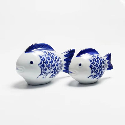 Porcelain Koi Fish Desktop Ornament with Blue and White Pattern