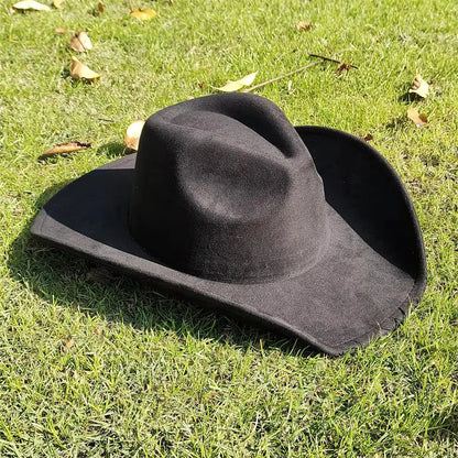 Unisex Suede Western Cowboy Hat with Wide Brim