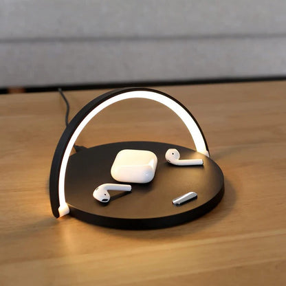 Wireless Charging Table Lamp with Integrated Phone Charging Pad