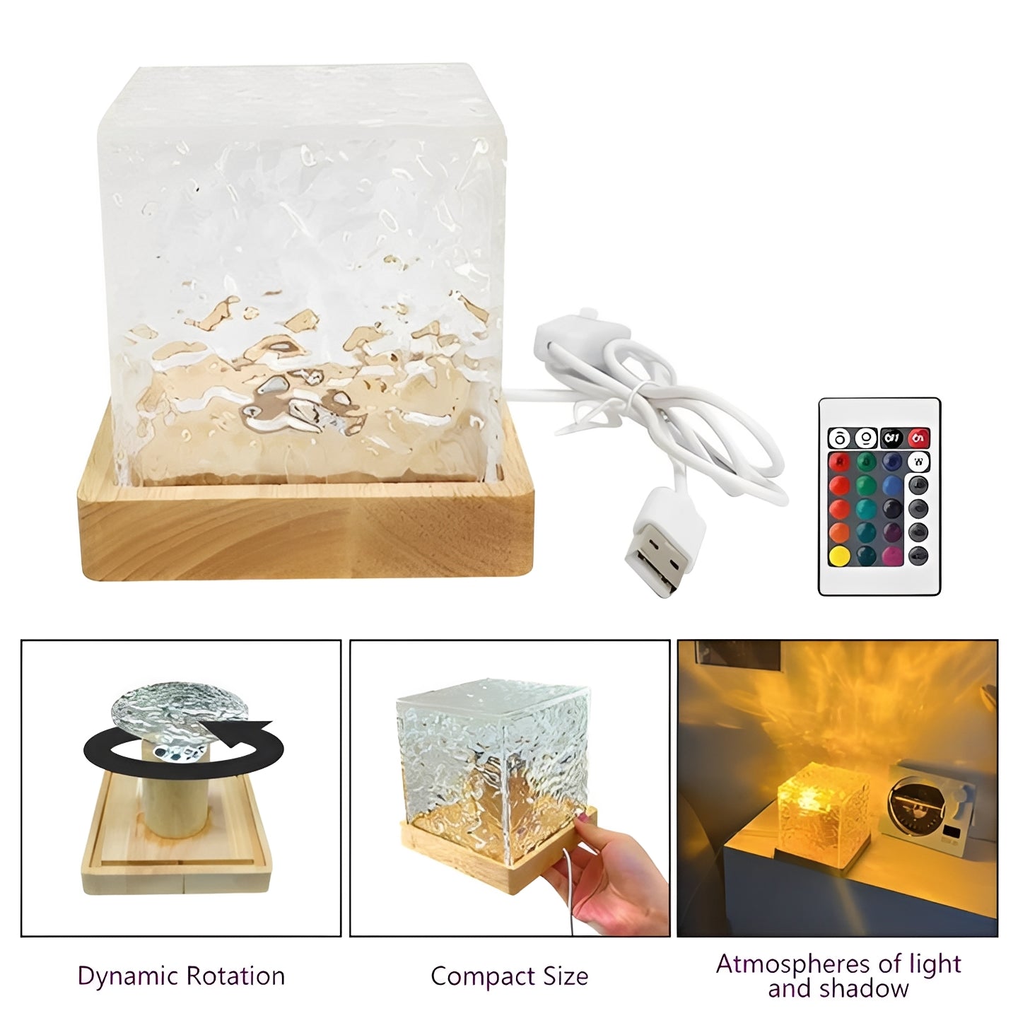 Water Ripple Projection Night Light with Remote Control, 16 Colors