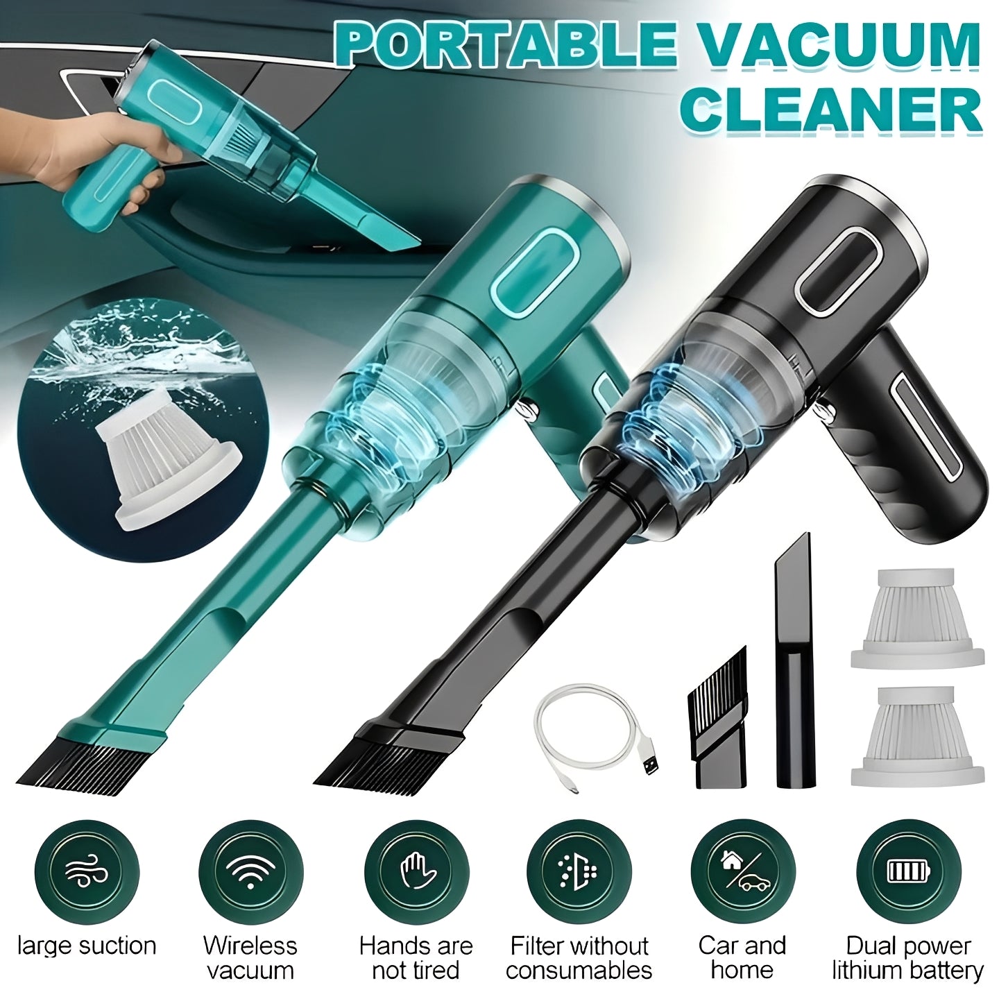 Cordless USB Rechargeable Portable Vacuum for Car and Home