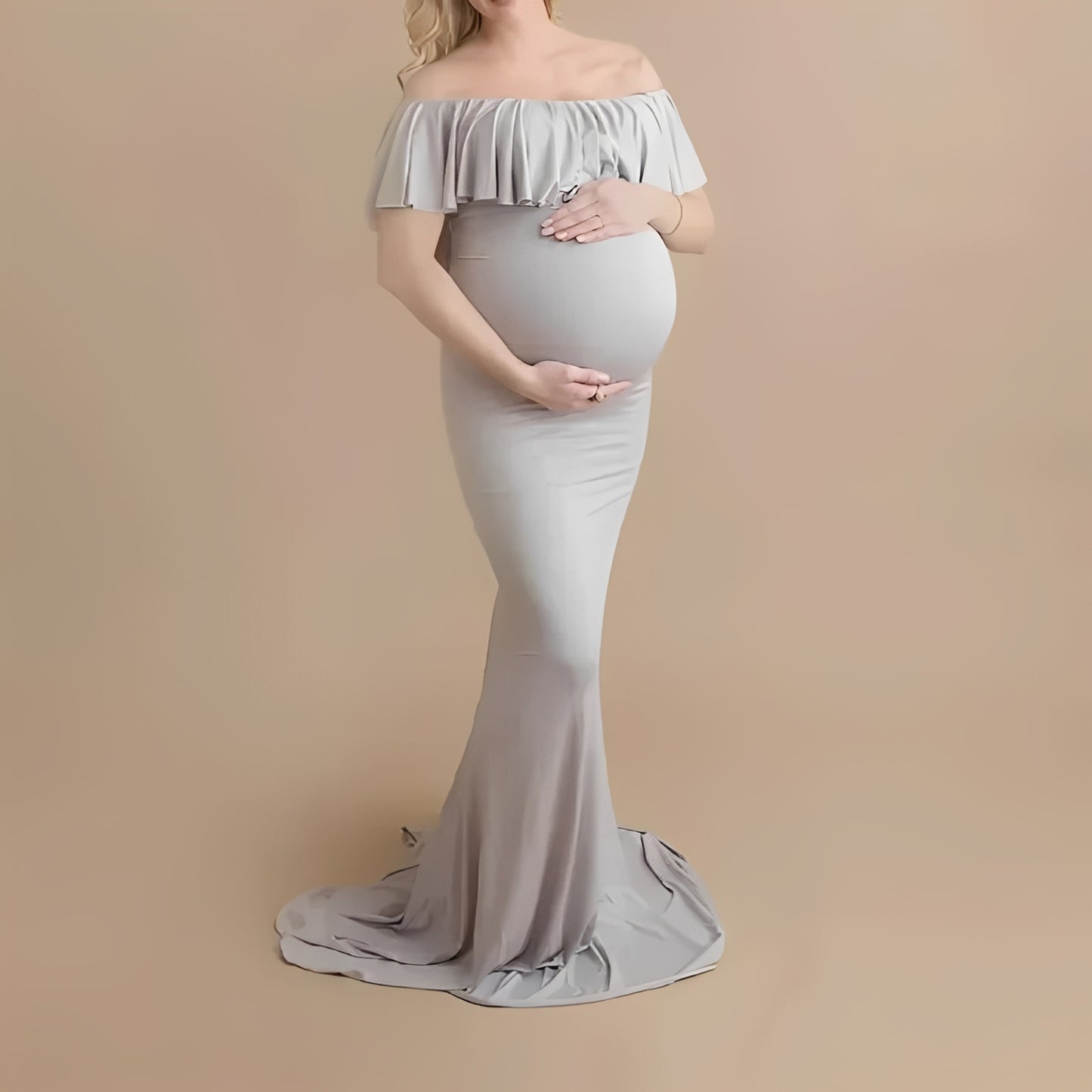 Pregnancy Photoshoot Dress with Flowing Lace Design