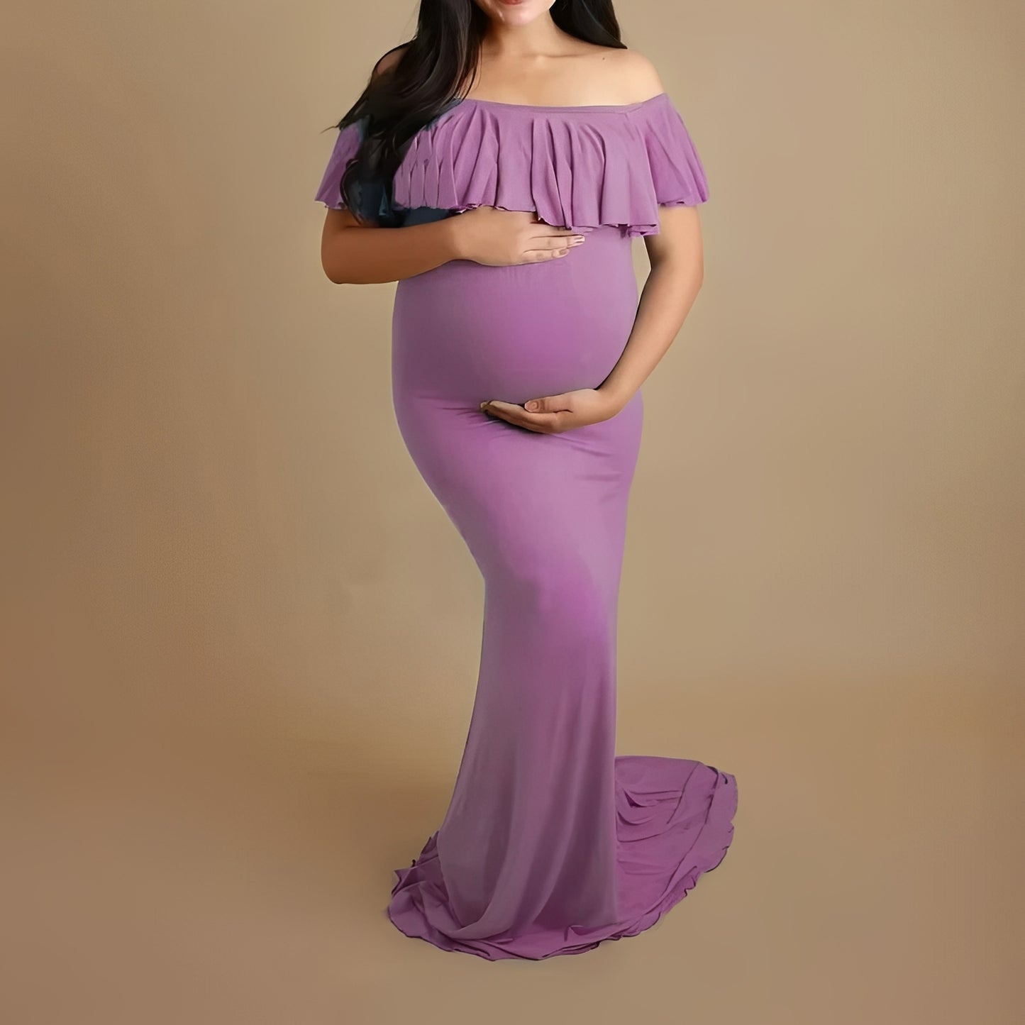 Pregnancy Photoshoot Dress with Flowing Lace Design