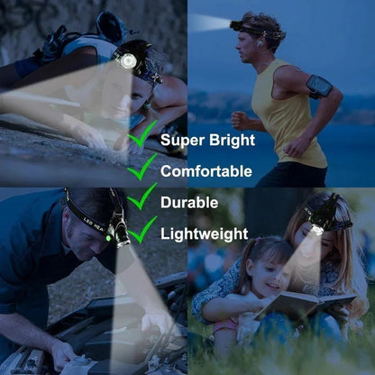 USB Rechargeable LED Headlamp for Hands Free Lighting