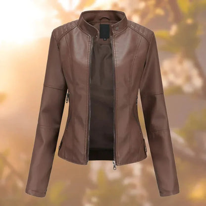 Women's Leather Jacket with Zipper Closure