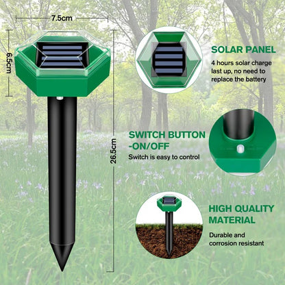 Solar Powered Ultrasonic Mole Repeller, Set of 4