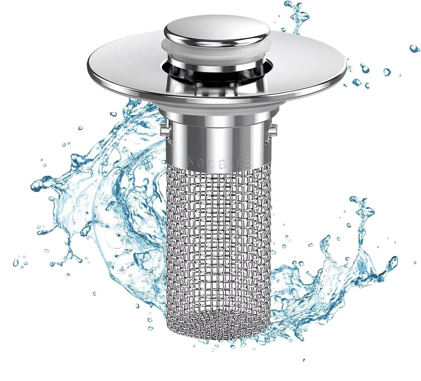 Pop Up Sink Drain Plug with Hair and Debris Catcher for Bathroom and Kitchen