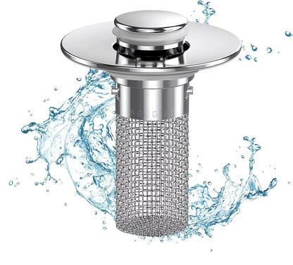 Pop Up Sink Drain Plug with Hair and Debris Catcher for Bathroom and Kitchen