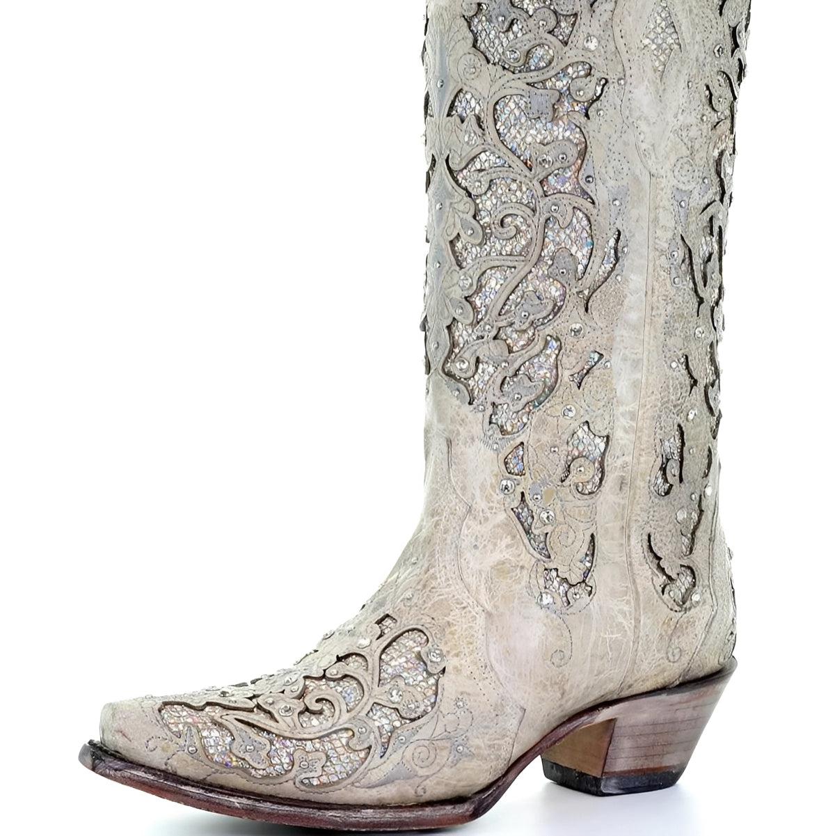 Embroidered Knee High Boots with Sequin Detail and Pointed Toe