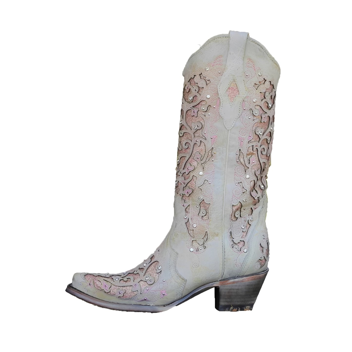 Embroidered Knee High Boots with Sequin Detail and Pointed Toe