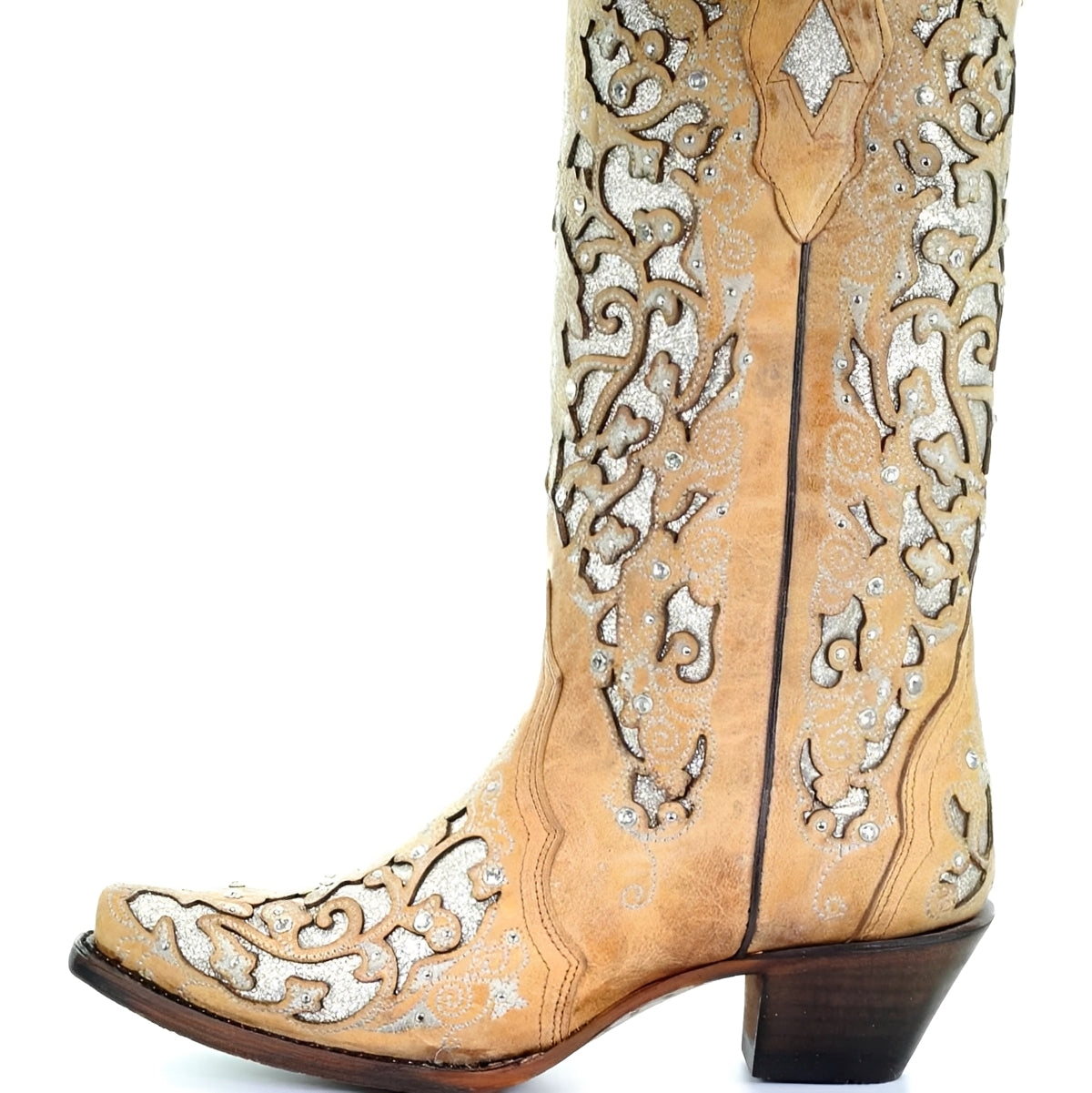 Embroidered Knee High Boots with Sequin Detail and Pointed Toe