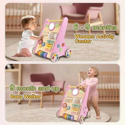 Wooden Activity Walker with Adjustable Wheel Resistance