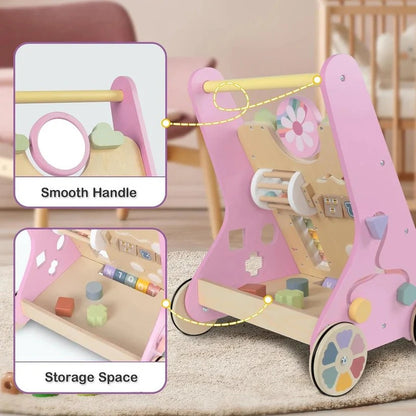 Wooden Activity Walker with Adjustable Wheel Resistance