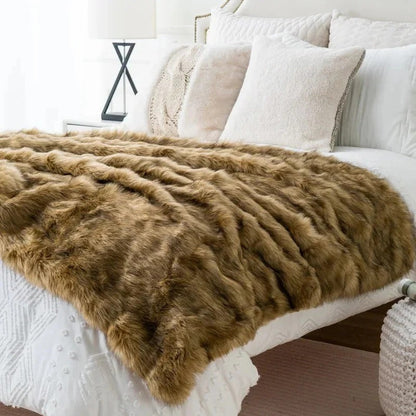 Faux Fur Plush Throw Blanket for Home Decor