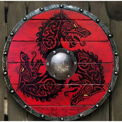 Medieval Style Wooden Round Shield with Multiple Design Patterns