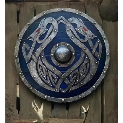 Medieval Style Wooden Round Shield with Multiple Design Patterns