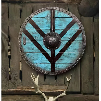 Medieval Style Wooden Round Shield with Multiple Design Patterns