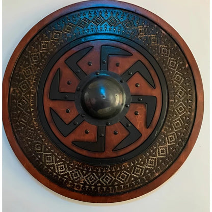 Medieval Style Wooden Round Shield with Multiple Design Patterns