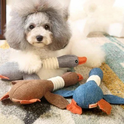 Reinforced Goose Plush Dog Toy with Textured Fabric