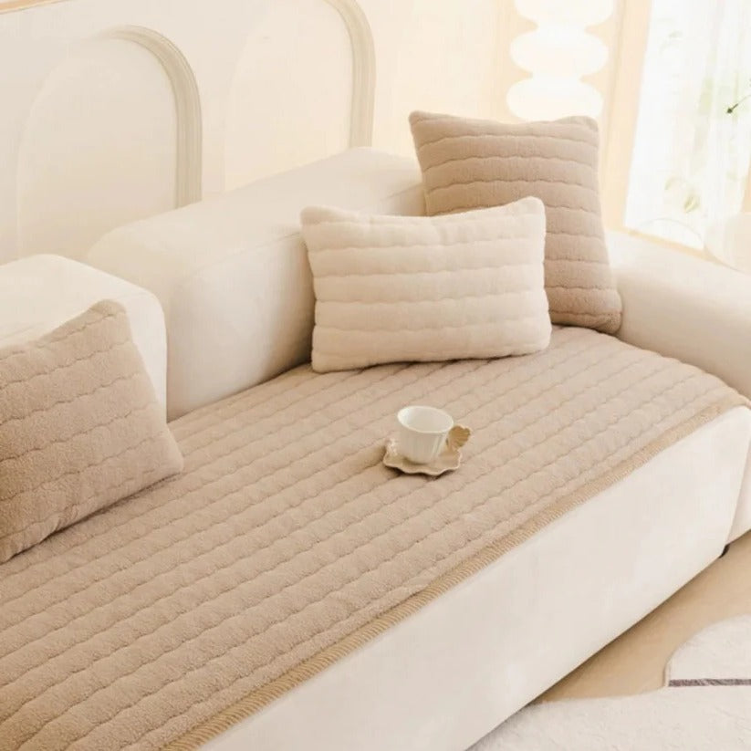 Textured Thick Plush Sofa Slipcover with Anti Slip Grip and Washable Design