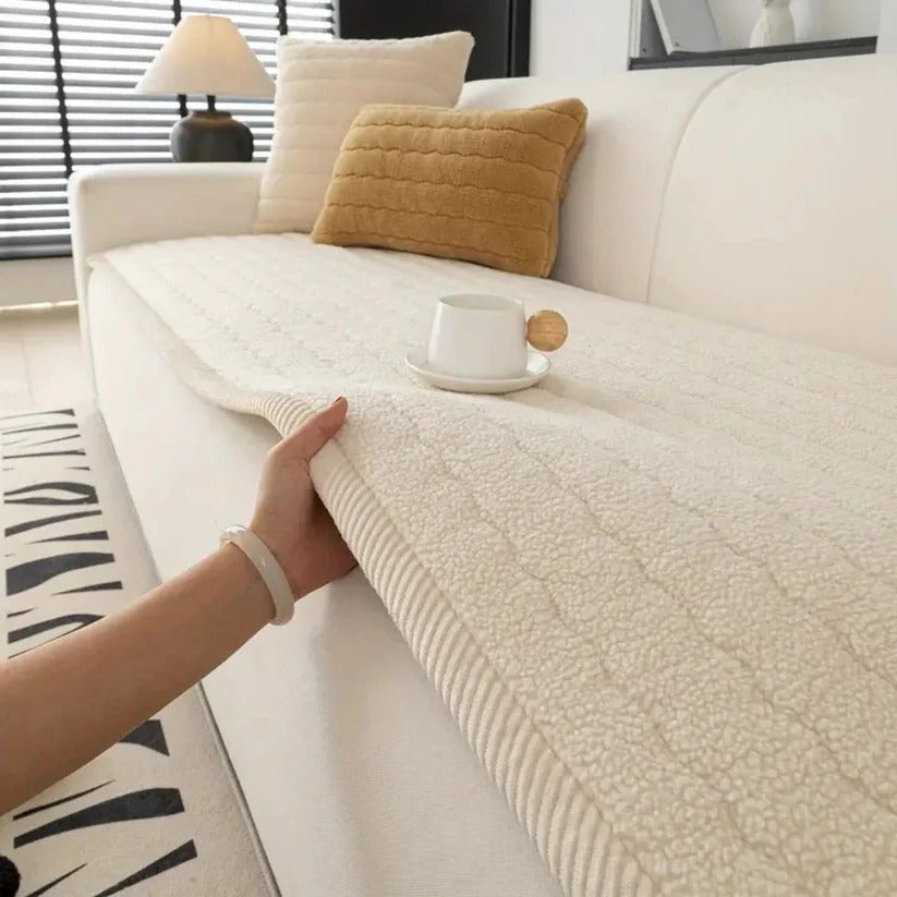 Textured Thick Plush Sofa Slipcover with Anti Slip Grip and Washable Design