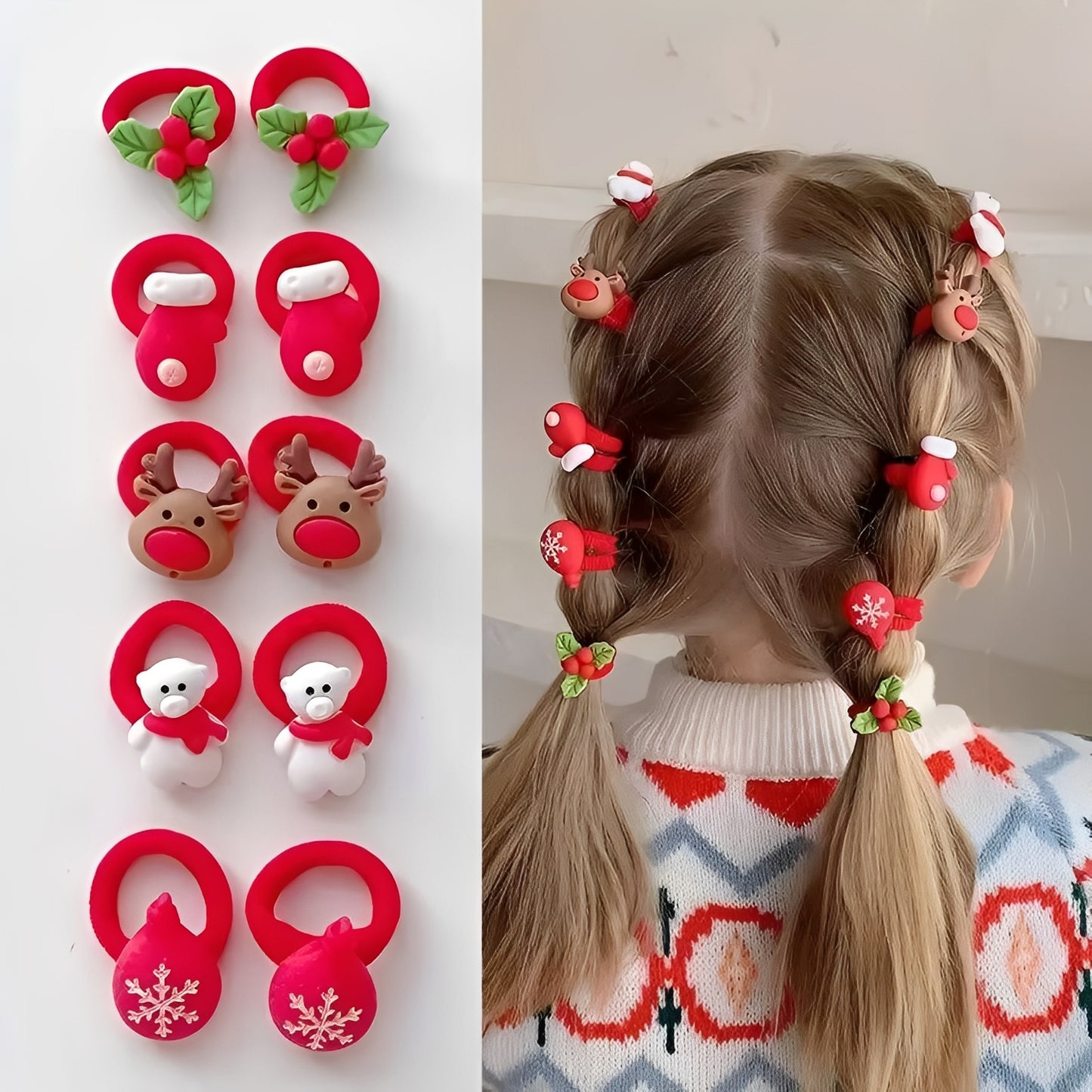 Holiday Elastic Ponytail Hair Ties Set for Kids, 10 Pieces
