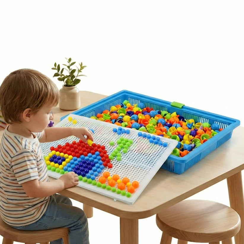 Mosaic Peg Board Puzzle Set for Kids with Storage Box, 296 Pieces