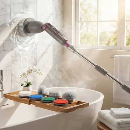 Electric Spin Scrubber with Rotating Brush Head and Adjustable Handle