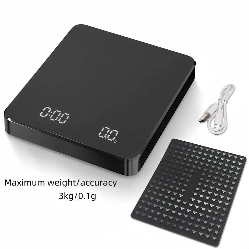 Coffee Scale with Timer and Drip Mat, 3kg Capacity with Built In Timer