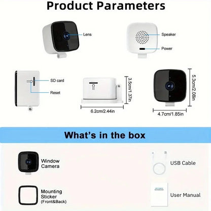 1080P Indoor WiFi Camera with Adhesive Window Mount and Two Way Audio