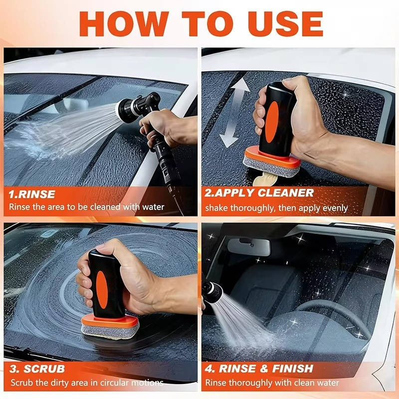Windshield Glass Cleaner with Built In Brush Head