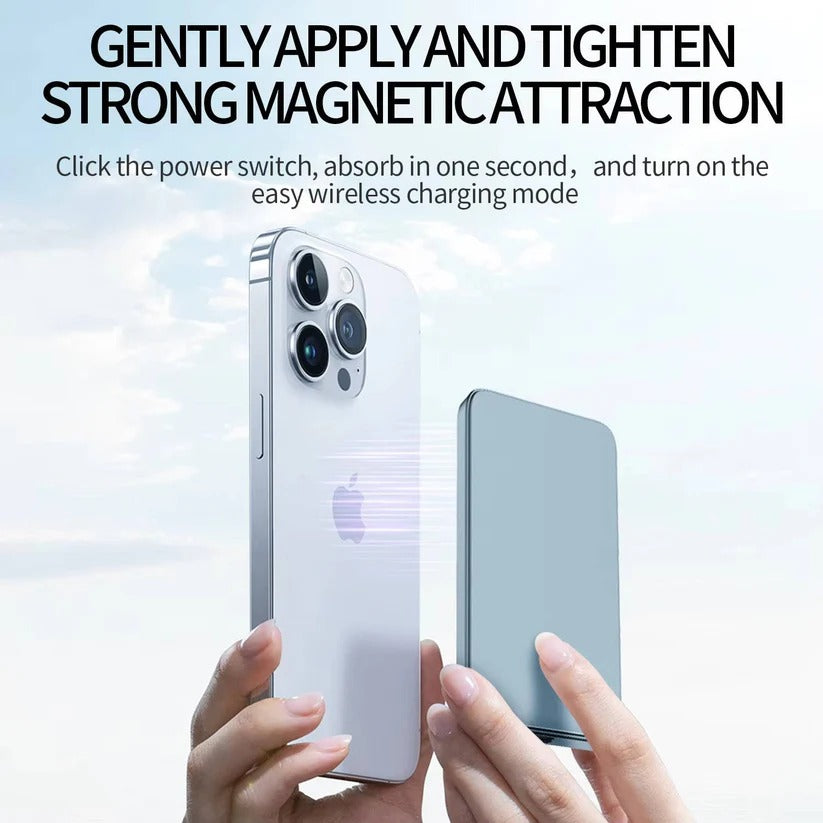 Slim Aluminum Magnetic Portable Charger with Fast Wireless Charging for iPhone