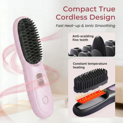 USB Rechargeable Heated Straightening Brush with LED Display and Adjustable Heat Settings