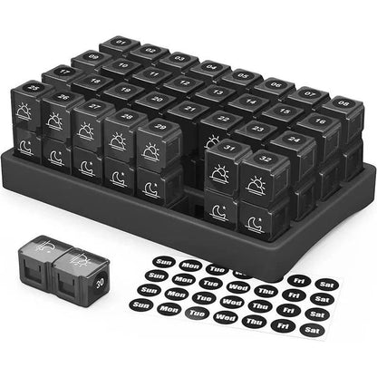 31 Day AM/PM Pill Organizer with Large Storage Case and Label Stickers for Daily Medication