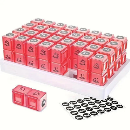 31 Day AM/PM Pill Organizer with Large Storage Case and Label Stickers for Daily Medication