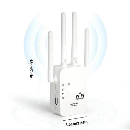 Dual Band Wi-Fi Range Extender with 4 Antennas and Ethernet Port for Whole Home Coverage