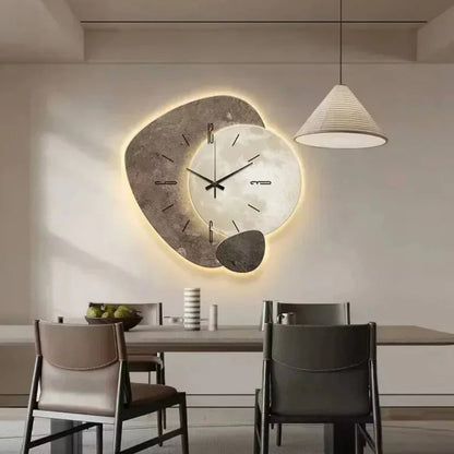 Natural Wood Wall Clock with Integrated Soft LED Lighting