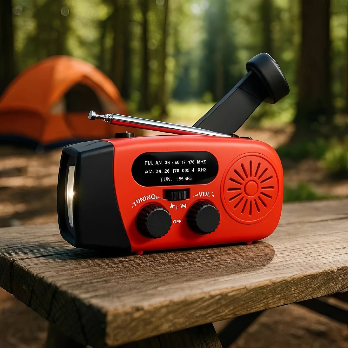 Hand Crank Emergency Radio with AM/FM/WB Bands, LED Flashlight and Rechargeable Battery
