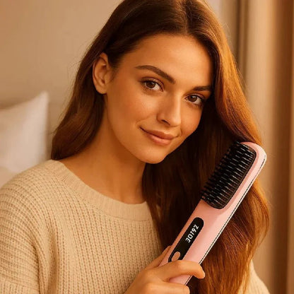 Ceramic Electric Hair Straightening Brush with Anti-Frizz Technology for Fast Gentle Styling