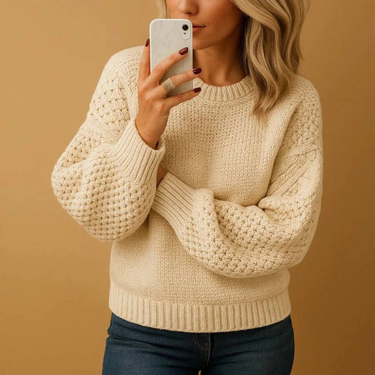 Women's Cozy Knit Sweater with Relaxed Fit for Autumn and Winter