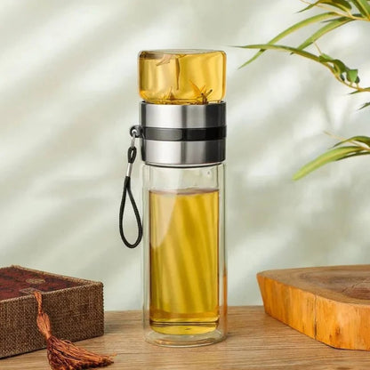 Portable Glass Water Bottle with Tea Filter and Insulated Sleeve