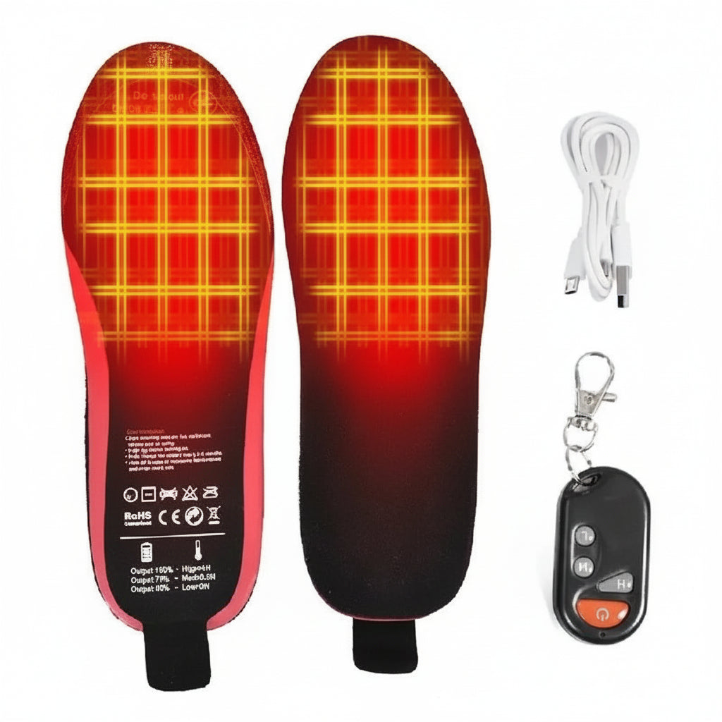 Unisex Battery Powered Heated Foot Insoles with Adjustable Heat Settings and Trim to Fit Design