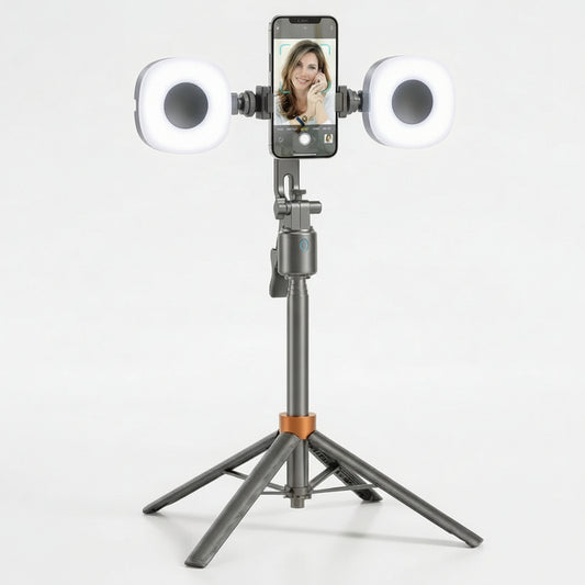 Smart Auto Tracking Phone Holder Tripod with Dual Fill Lights for Live Streaming and Vlogging