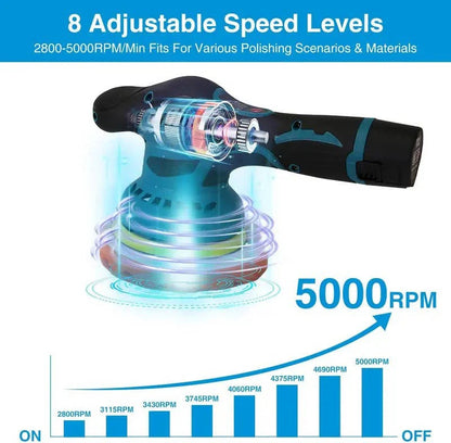 Cordless Dual Action Car Polisher with 6 Variable Speeds and 9mm Orbit, 6 Inch Pad