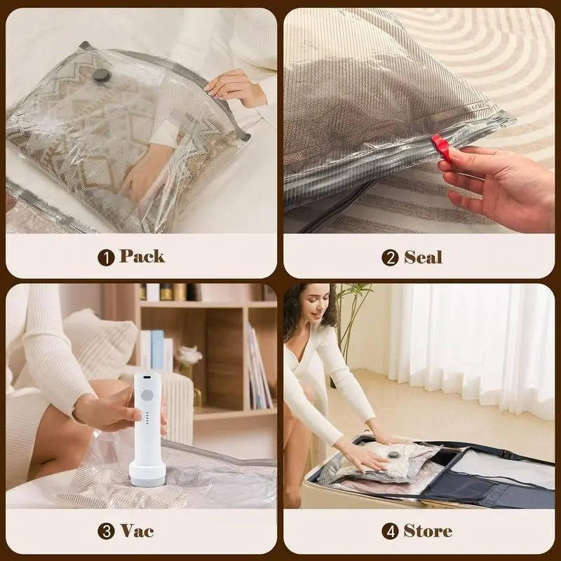 Cordless Vacuum Compression Bag Set with Hand Pump for Travel, 15 Piece