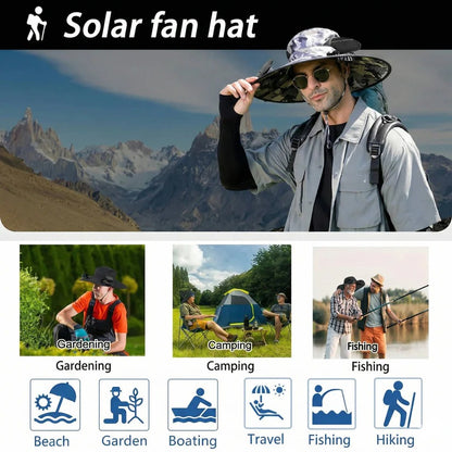 Ventilated Sun Hat with Built In Dual Solar Fans for Men and Women Outdoor Use