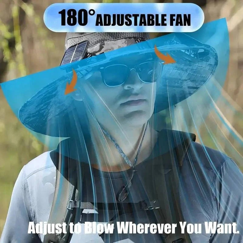 Ventilated Sun Hat with Built In Dual Solar Fans for Men and Women Outdoor Use