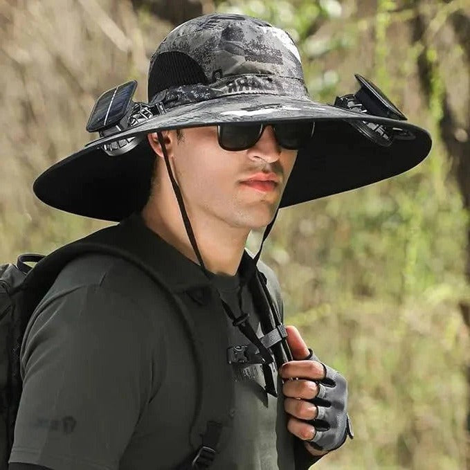 Ventilated Sun Hat with Built In Dual Solar Fans for Men and Women Outdoor Use