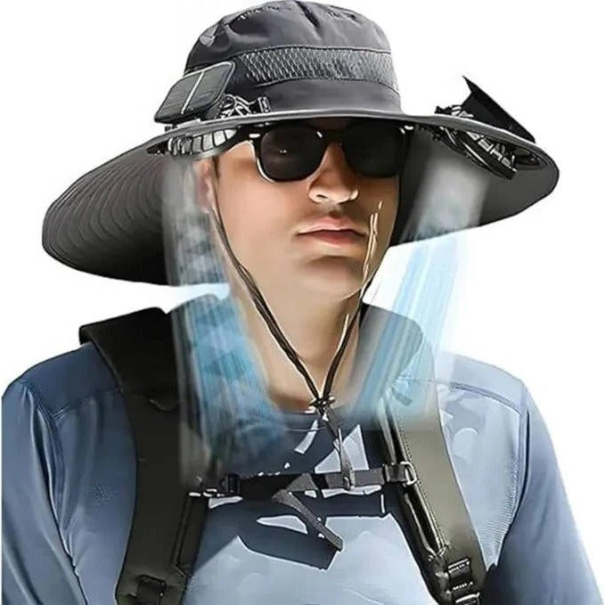 Ventilated Sun Hat with Built In Dual Solar Fans for Men and Women Outdoor Use