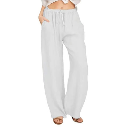 Women's Wide Leg Linen Blend Pants with Elastic Waist and Pockets